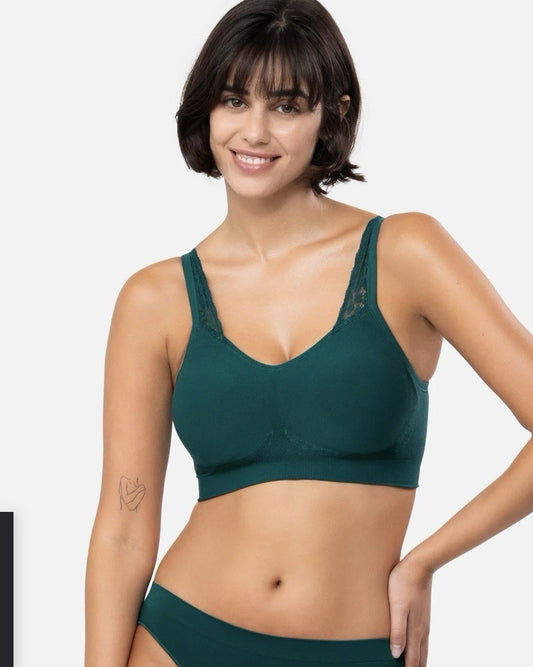 Underoutfit Adjustable Comfort Bra w/ Lace Straps-445 Green, size large