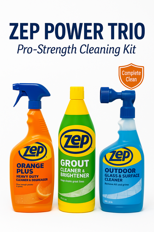 Zep Power Trio – Pro-Strength Cleaning Kit (3-Pack) Degreaser, Grout & Glass