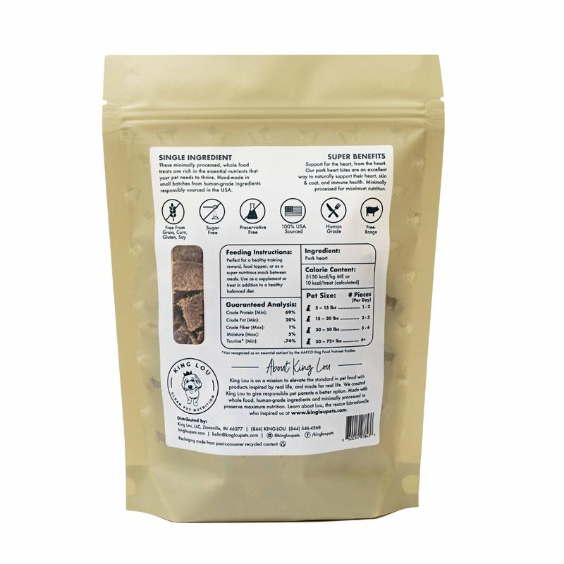 King Lou Pork Heart Bites Treats, Soft Single-Ingredient Treat for Dogs & Cats -