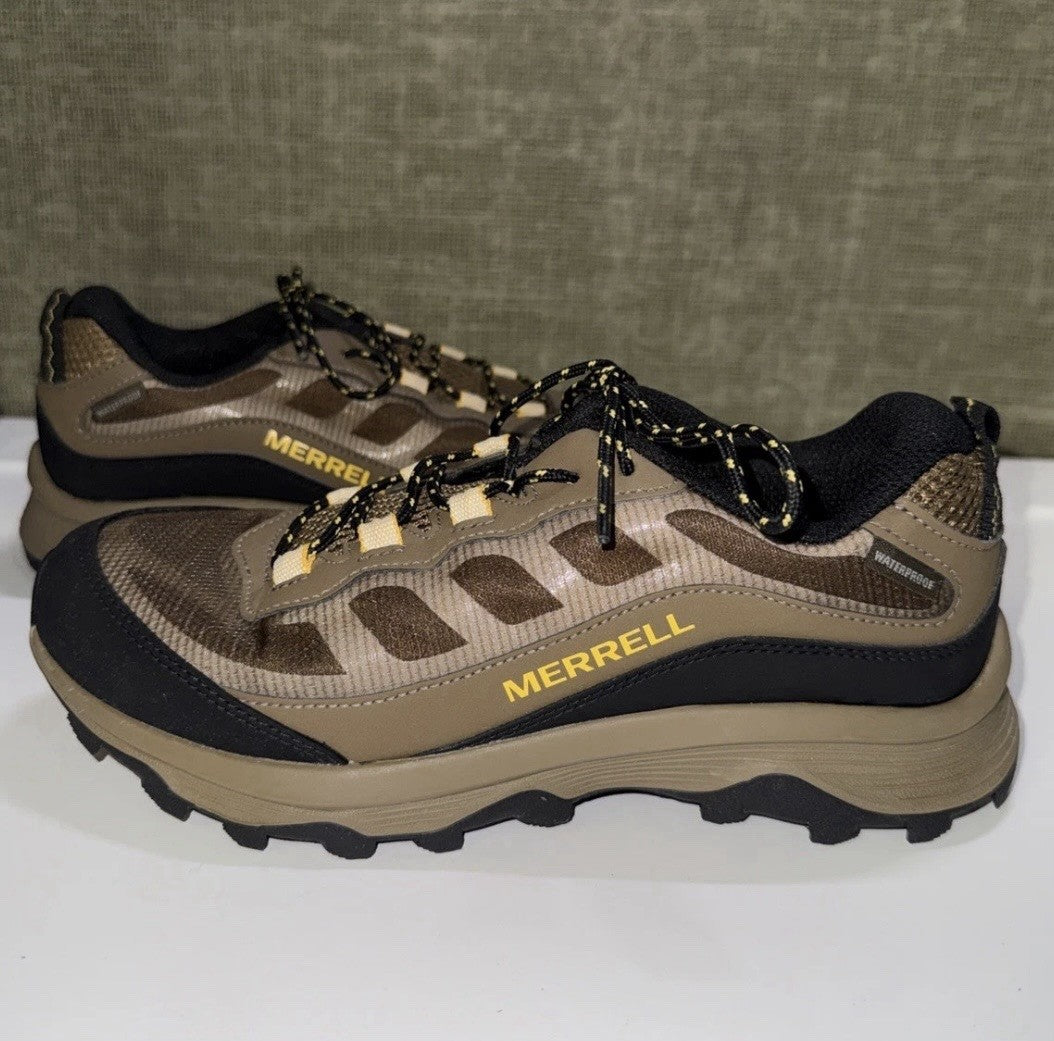 Merrell Moab Speed Low Hiking Shoes Youth 6 Brown Black Yellow Waterproof