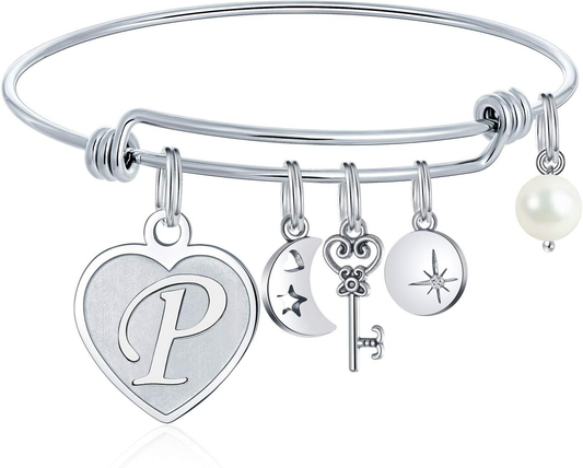 Personalized Initial Charm Bracelet A-Z Gift for Women – Adjustable Engraved Jew