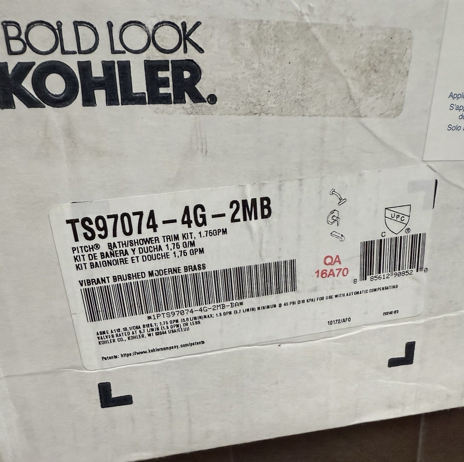 Kohler Pitch Bath Shower Faucet Trim Kit TS97074-4G-2MB Brushed Moderne Brass