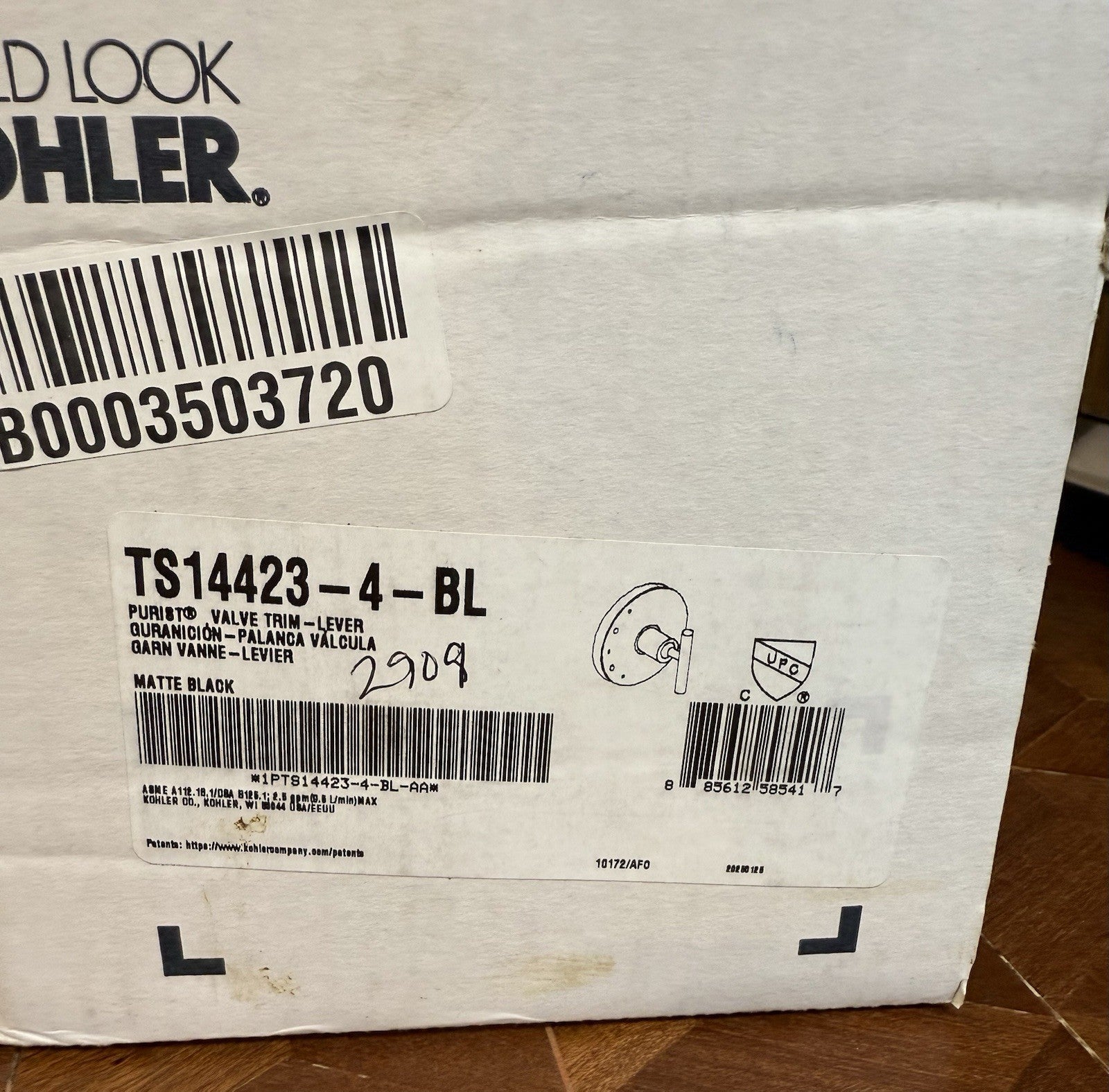 Kohler K-TS14423-4-BL Purist Valve Trim - Black Matte Finish | Rite-Temp Lever