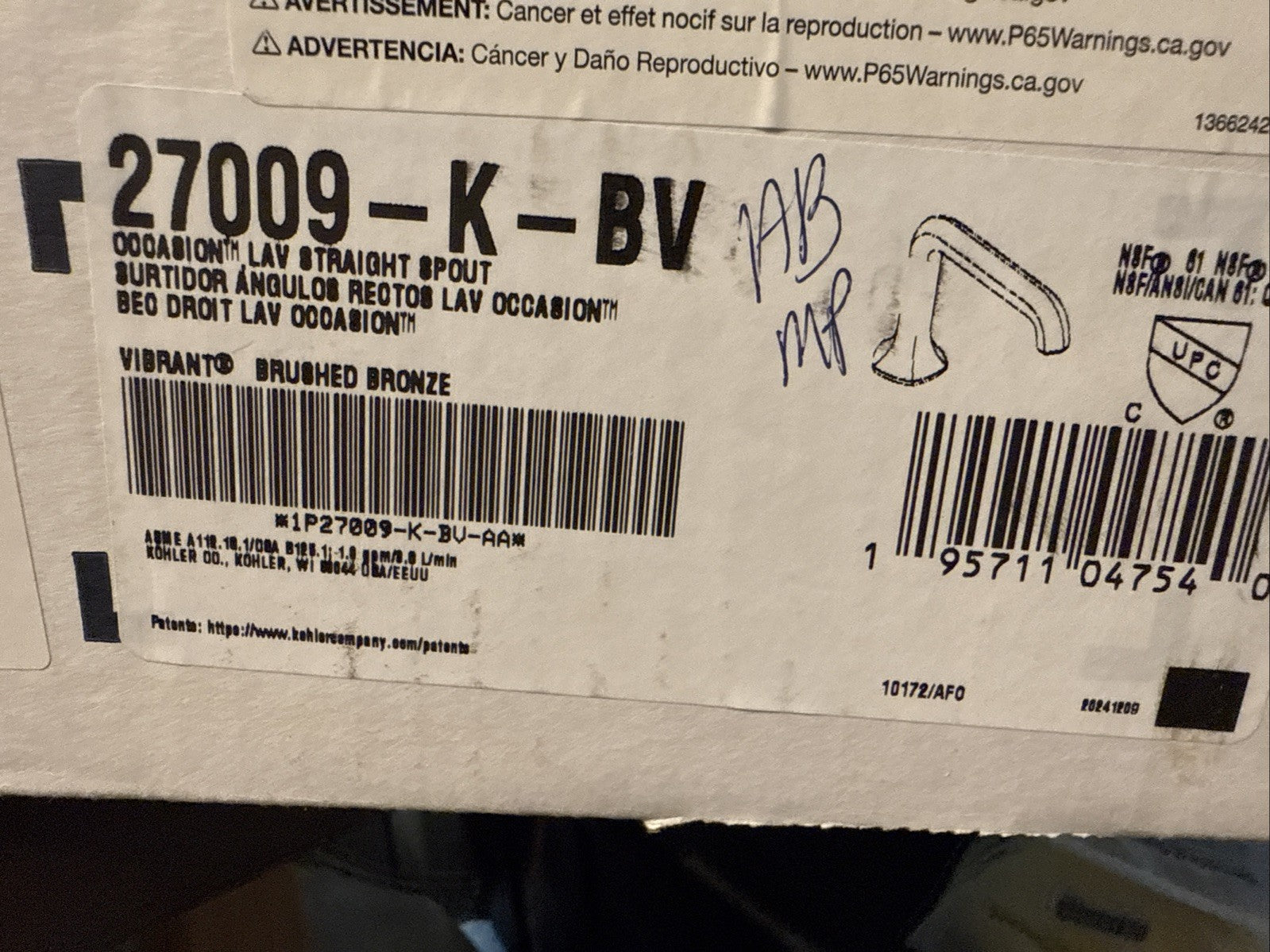 Kohler Occasion 27009-K-BV Bathroom Faucet Spout Brushed Bronze