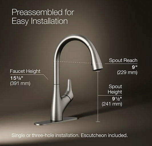 KOHLER Rival Pull-Down Kitchen Faucet 1.5 GPM – Vibrant Stainless (K-30469-VS)