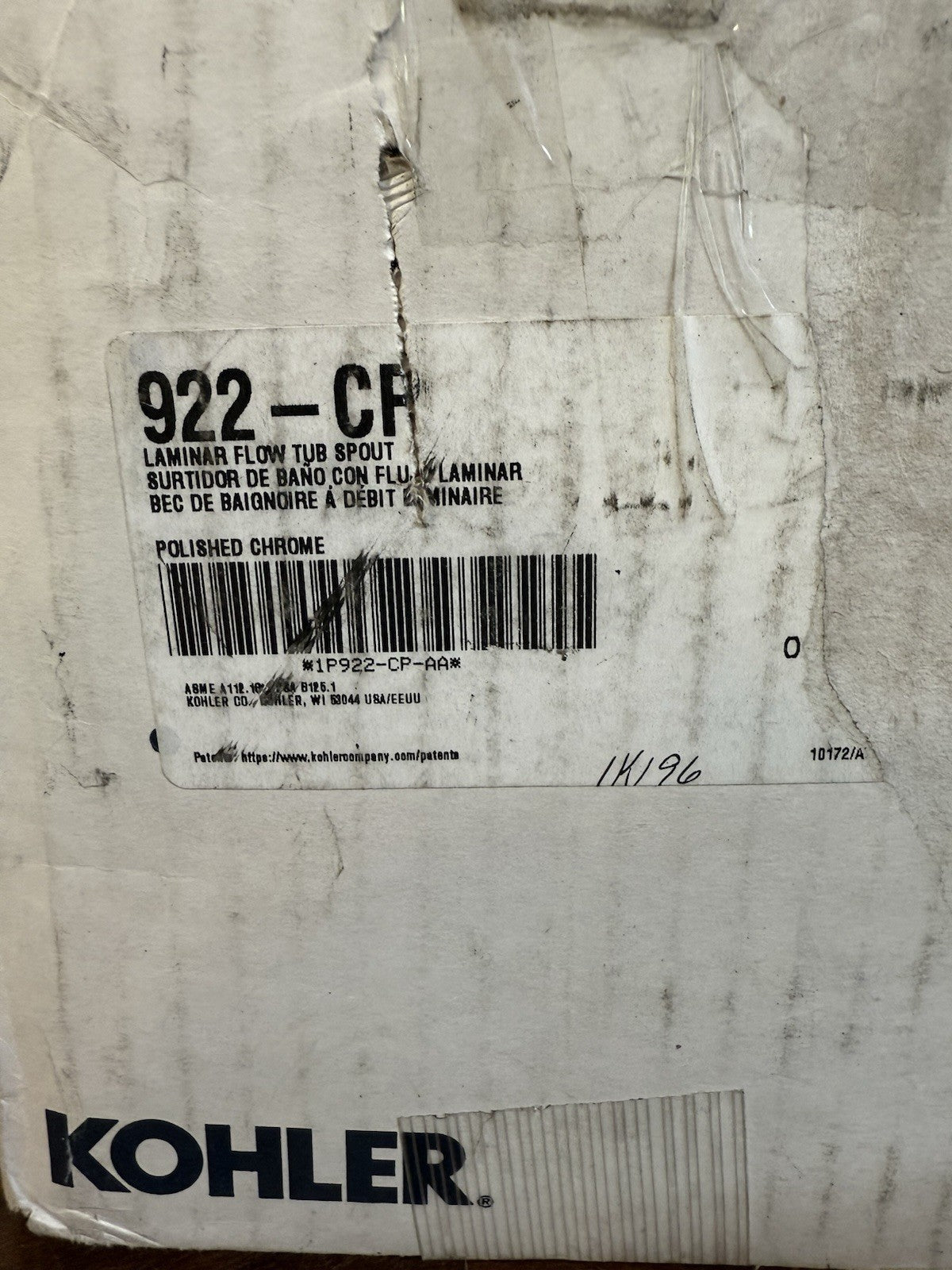 KOHLER 922-CP Laminar Flow Bath Filler – Wall or Ceiling Mount, Polished