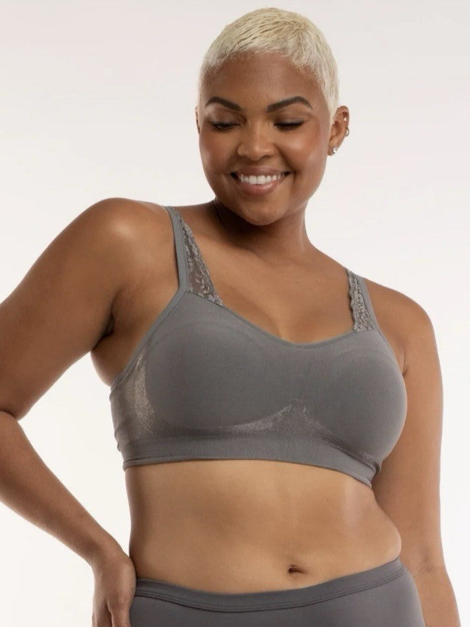 Underoutfit Adjustable Comfort Bra w/ Lace Straps-445 Gray, size Med