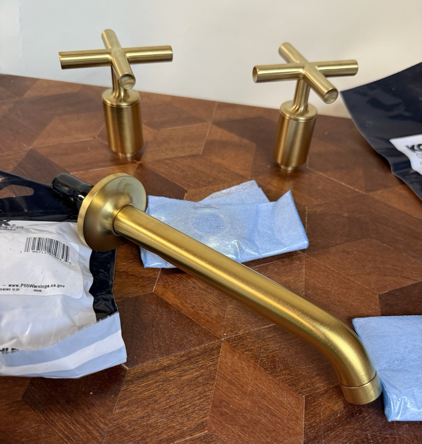 Kohler T14413-3-2MB Purist Wall Mounted Widespread Bathroom Faucet Moderne Brass