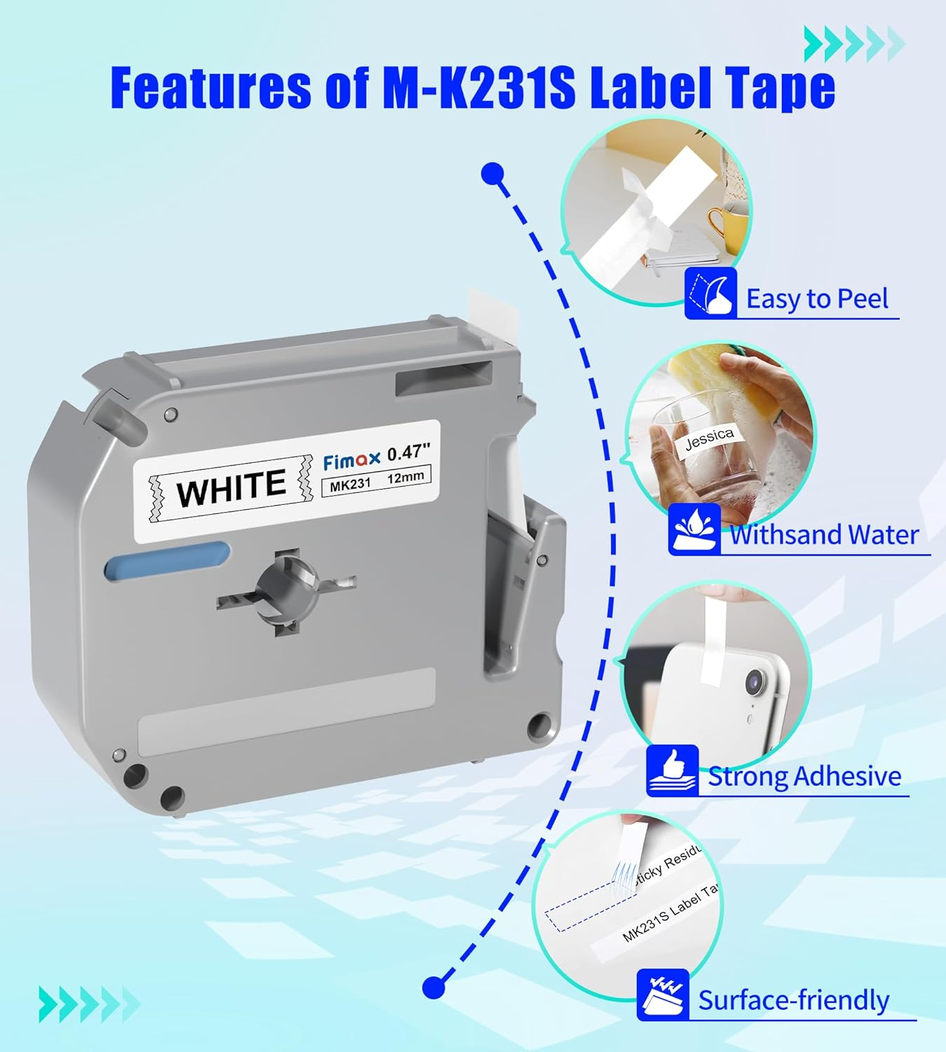 M-K231 Replacement for Brother M Tape 12Mm 0.47'' White, M-K231S Mk231S M231 Lab