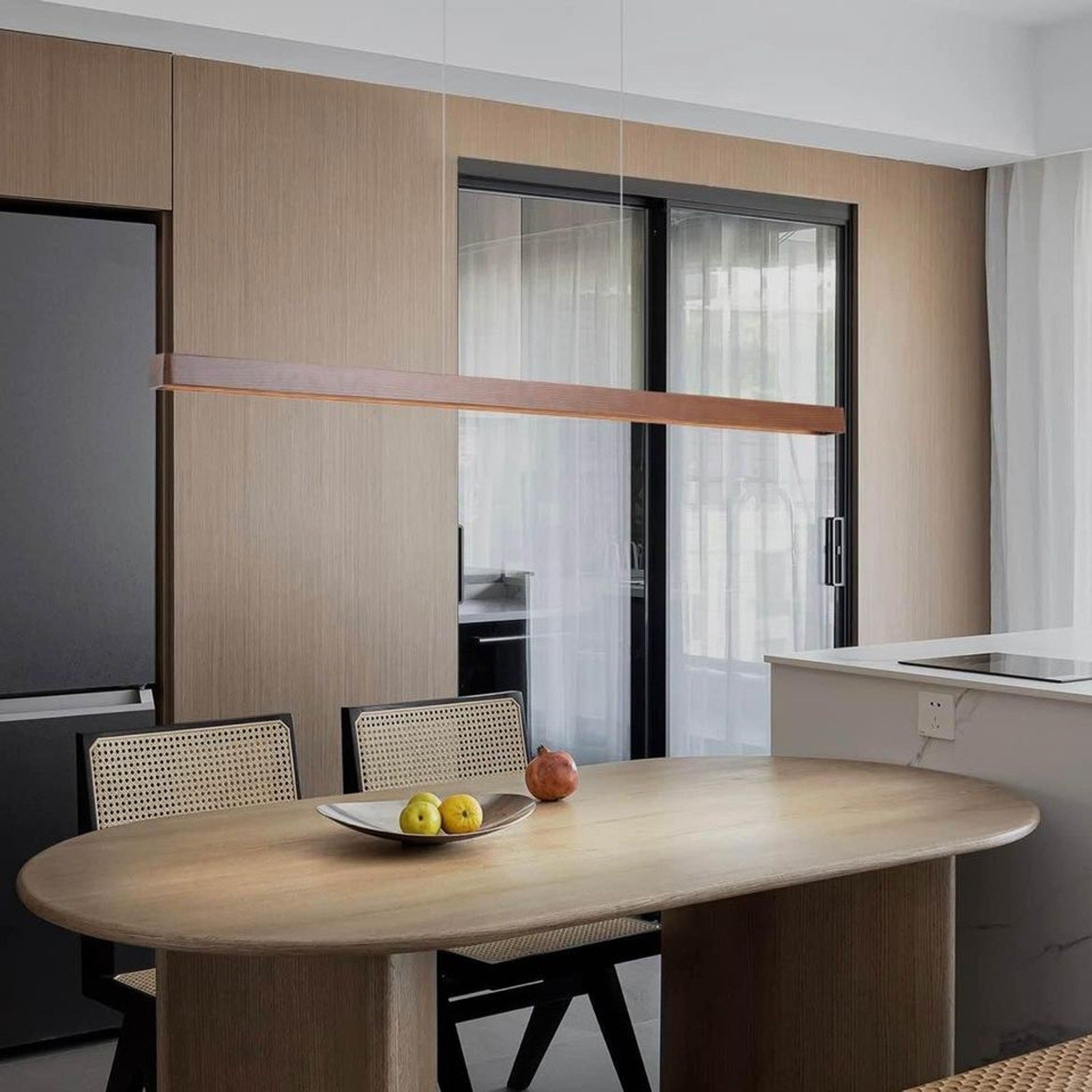 🪵 LED Wooden Linear Pendant Island Table Light – Natural Warmth Meets Modern El