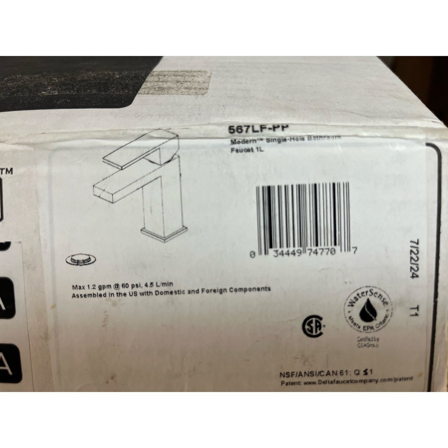 Delta 567LF-PP Chrome Bathroom Faucet Single Handle Project Pack Open Box