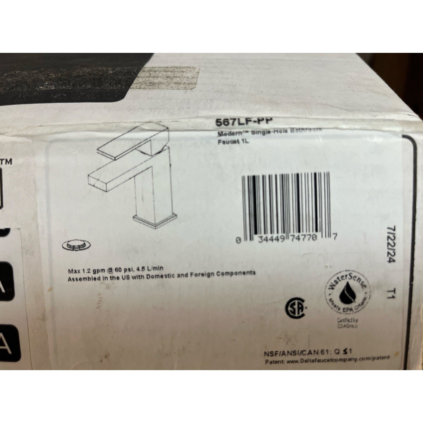 Delta 567LF-PP Chrome Bathroom Faucet Single Handle Project Pack Open Box