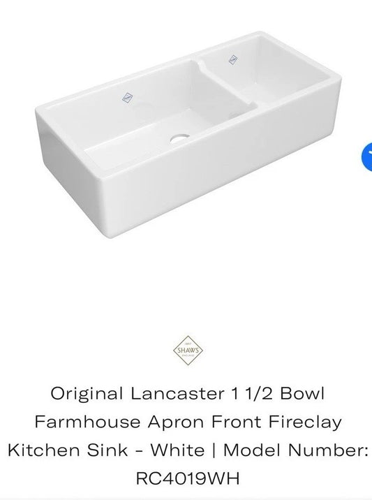 39.5" Shaws RC4019WH Fireclay Farmhouse Sink–Double Basin, White, Luxury Kitchen