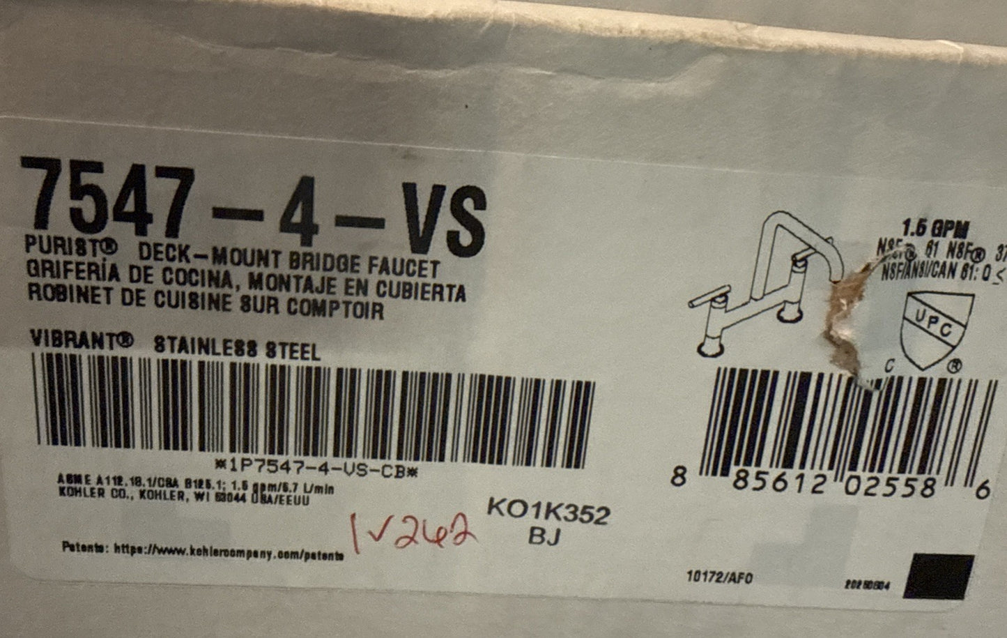 Kohler K-7547-4-VS Purist 1.5 GPM Bridge Kitchen Faucet, Vibrant Stainless