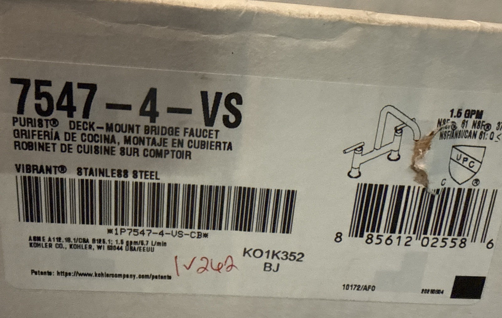 Kohler K-7547-4-VS Purist 1.5 GPM Bridge Kitchen Faucet, Vibrant Stainless