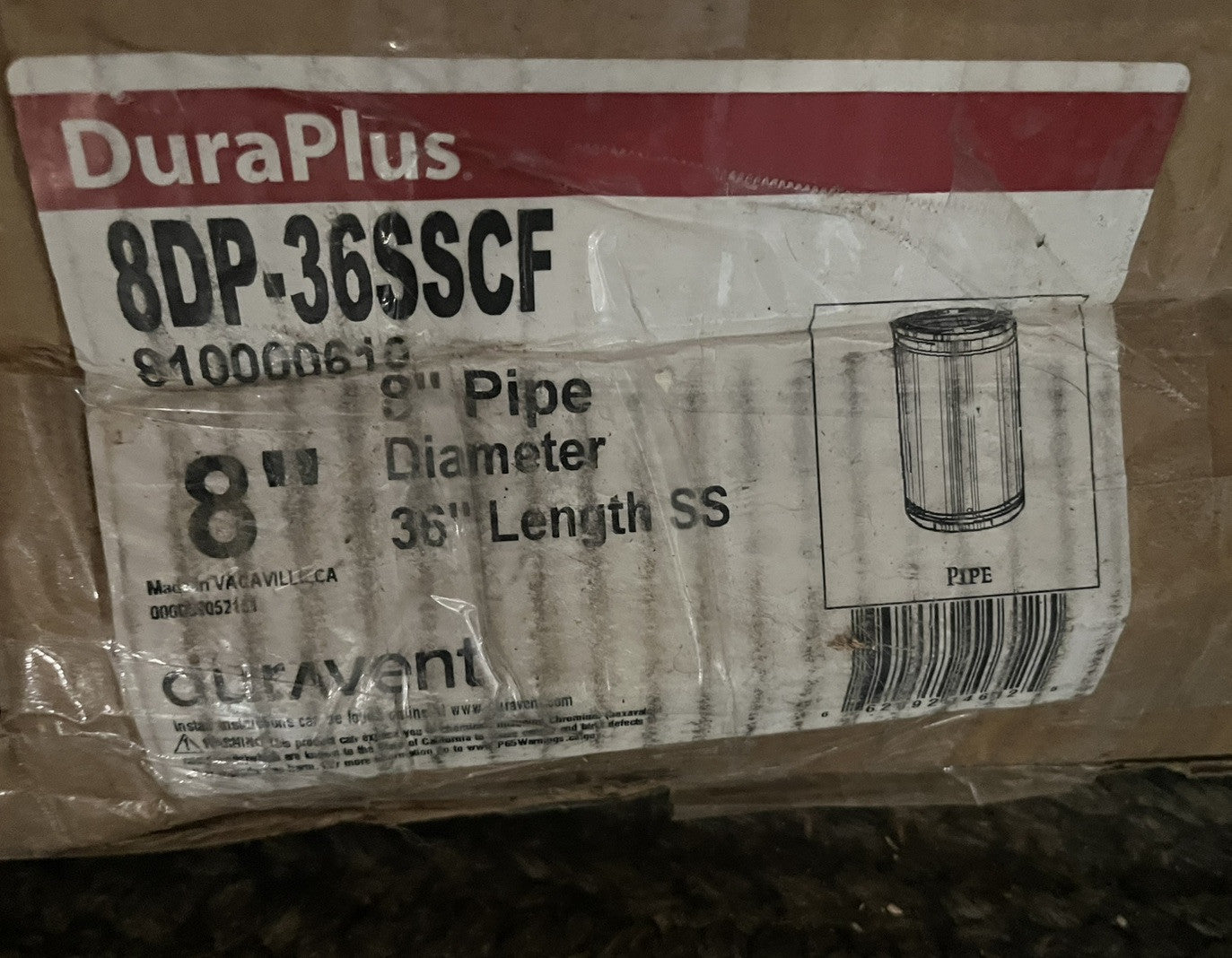 DuraVent 8" x 36" DuraPlus Class A Triple-Wall Stainless Steel Chimney Pipe