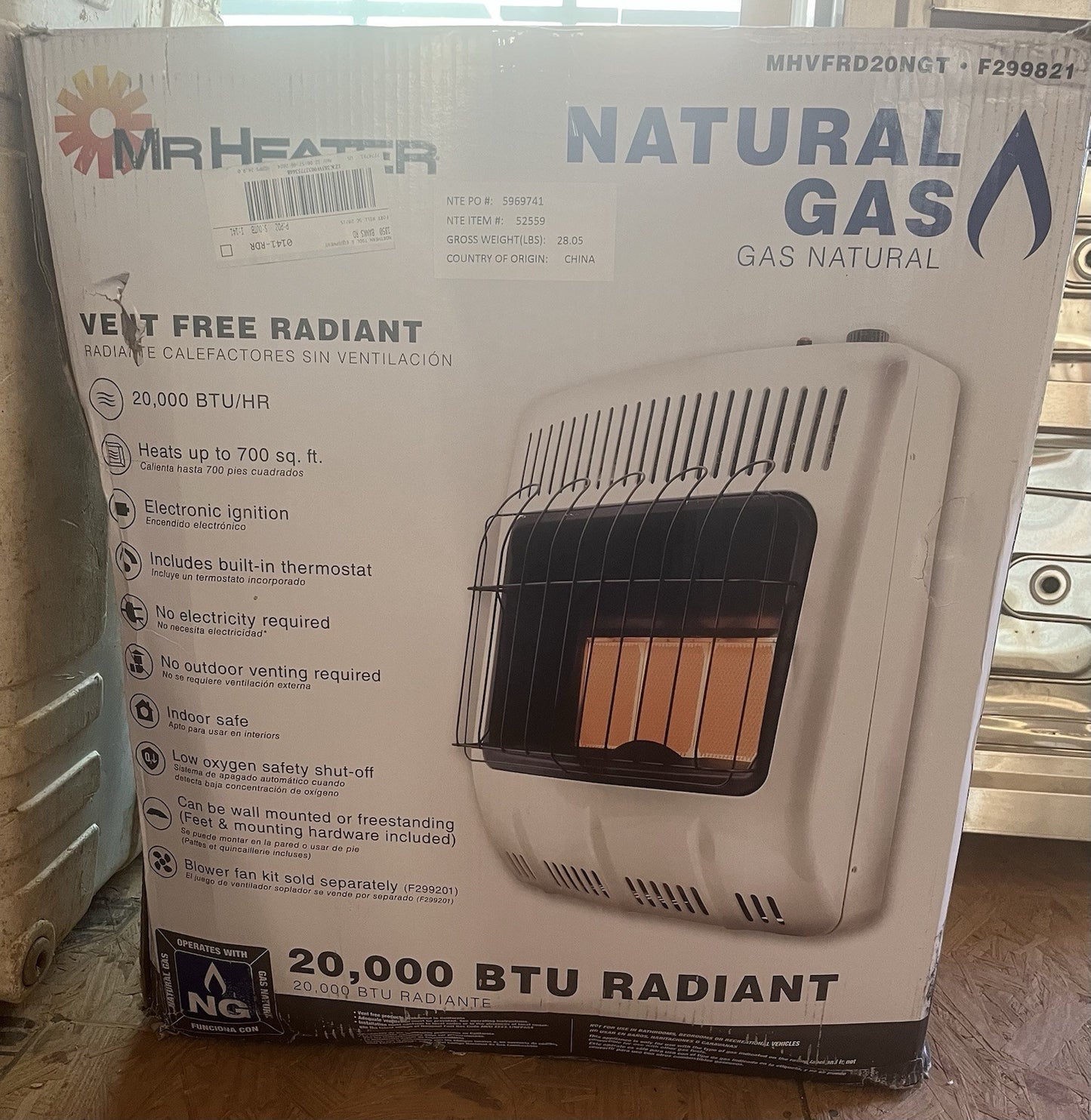 Vent-Free 20000 BTU Radiant Natural Gas Heater MultiWhite
