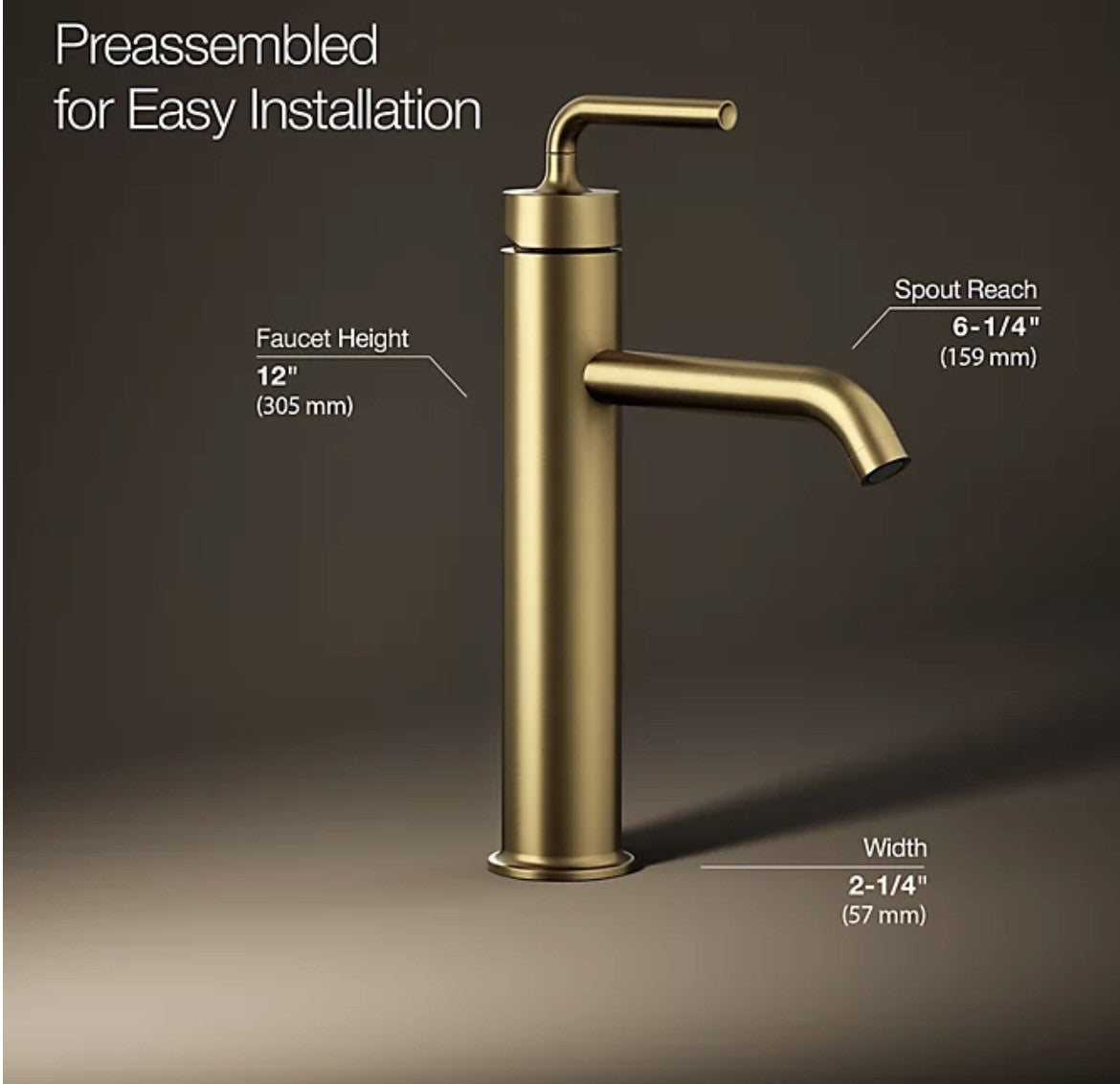 Kohler Purist K-14404-4A-2MB Tall Bathroom Sink Faucet – Brushed Moderne Brass