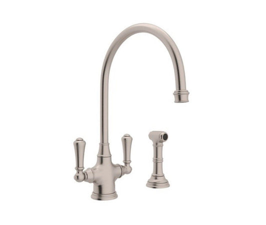 Perrin & Rowe U.4710STN Georgian Era Two-Handle Kitchen Faucet w/ Side Spray, SN