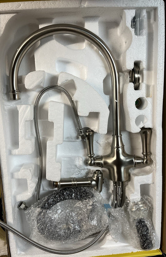 Perrin & Rowe U.4710STN Georgian Era Two-Handle Kitchen Faucet w/ Side Spray, SN