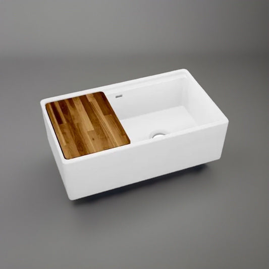 Elkay SWUF13320CBWH Fireclay 33" Farmhouse Workstation Sink Kit – White, Single