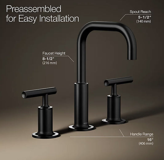 Kohler Purist Widespread Bathroom Faucet – Matte Black | K-14406-4-BL