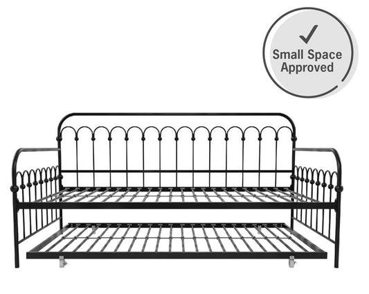 🛏️ Twin Size Metal Daybed with Trundle – Space-Saving Design in Black 🛏️