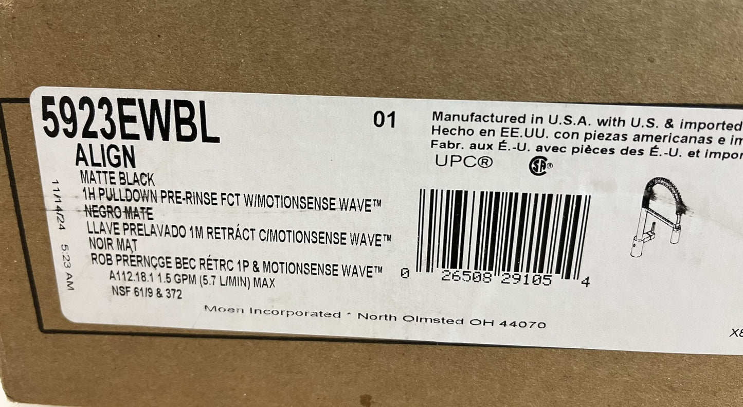 Moen Align Matte Black Touchless Pre-Rinse Pulldown Kitchen Faucet – Model 59