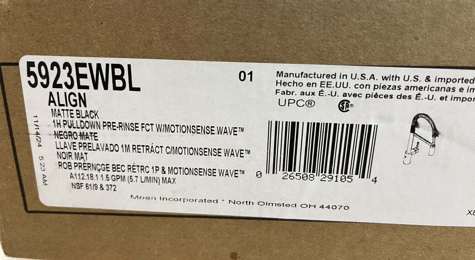 Moen Align Matte Black Touchless Pre-Rinse Pulldown Kitchen Faucet – Model 59