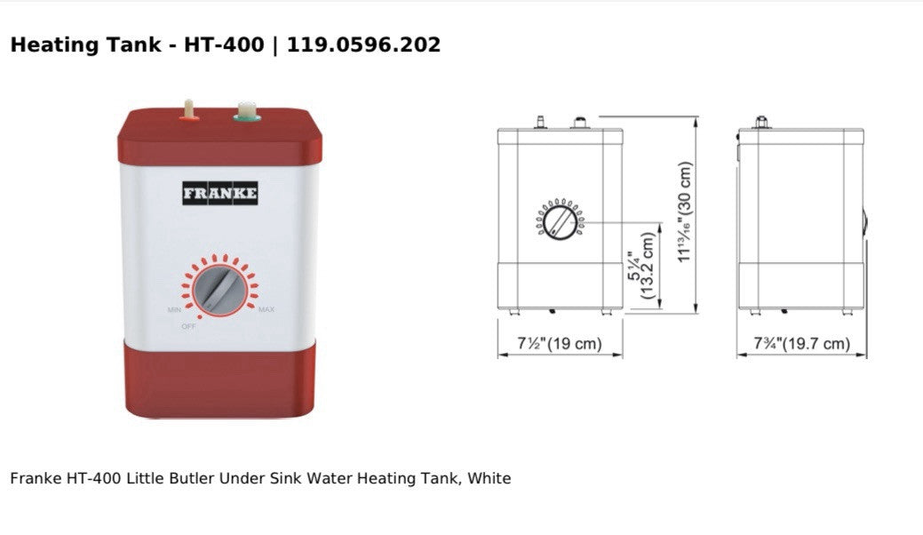 FRANKE The Little Butler Instant Hot Water Tank - 5/8 Gal (2.4L) HT-400 NIB