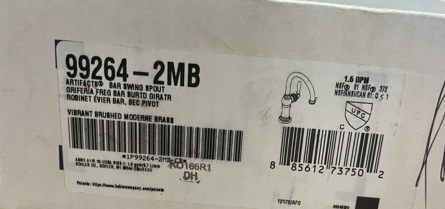 Kohler Artifacts K-99264-2MB Bar Prep Sink Faucet - Brushed Moderne Brass