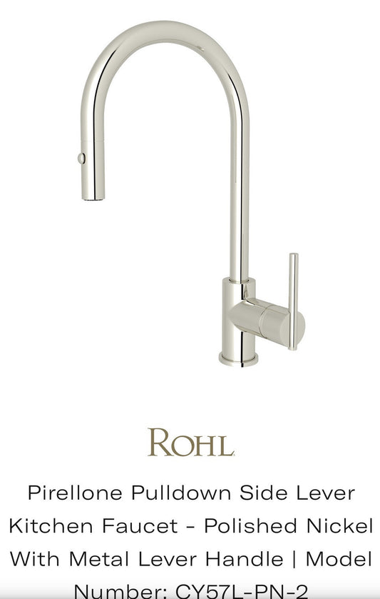 Rohl CY57L-PN2 Pirellone Single Hole Pull-Down Kitchen Faucet – Satin Nickel Fin